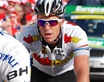 Kim Kirchen am Ziel der f�nften Etappe der Tour de Suisse 2008